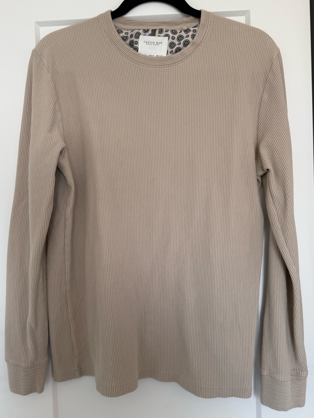 Cactus Man Ribbed Long Sleeve Tee - Beige